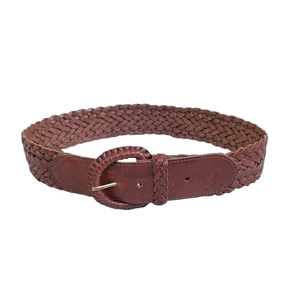 POLO RALPH LAUREN Leather Woven Braided Belt Brown 32 - Picture 2 of 8